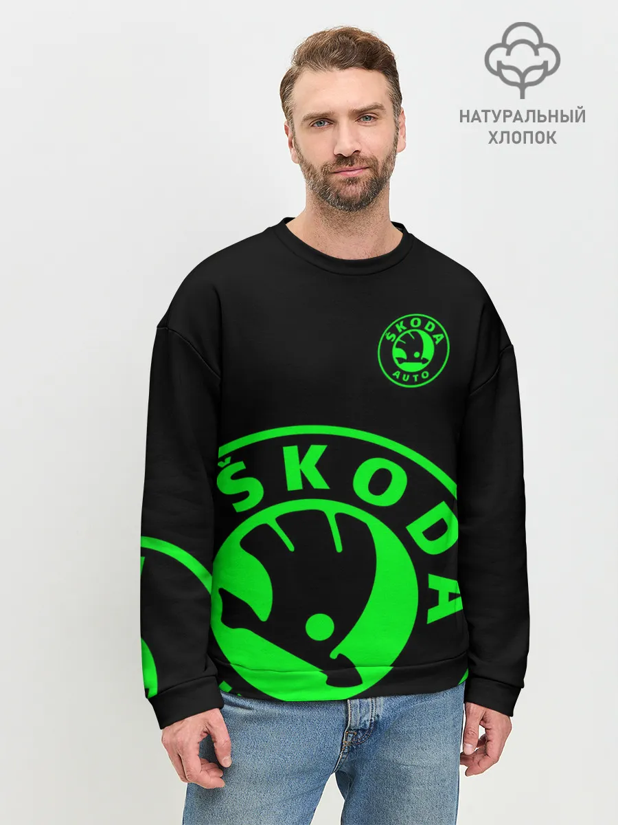 Мужской свитшот базовый / SKODA GREEN LOGO BLACK STYLE