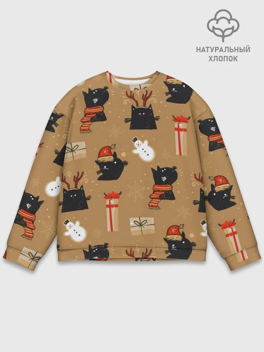 Мужской свитшот базовый / Черные новогодние коты