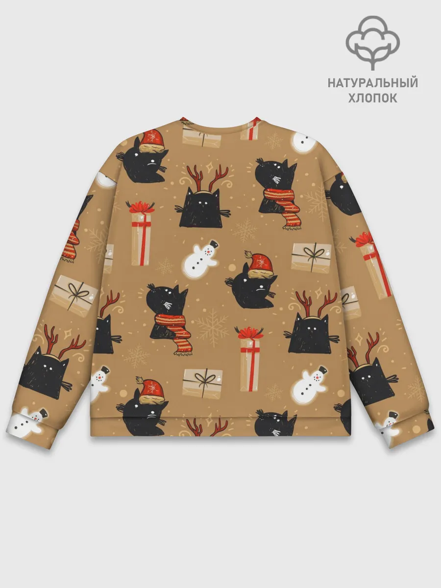 Мужской свитшот базовый / Черные новогодние коты