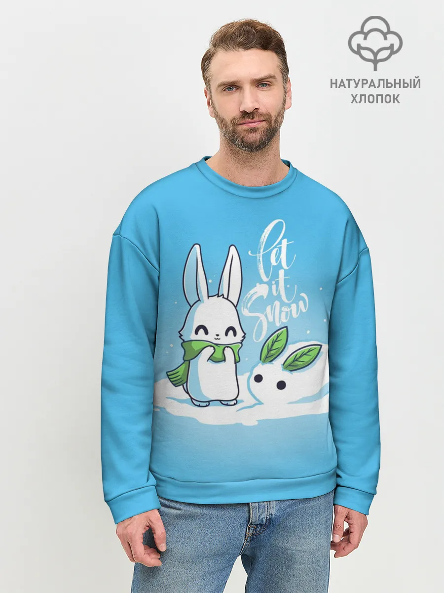 Мужской свитшот базовый / Let it snow. Зайчик и снежок