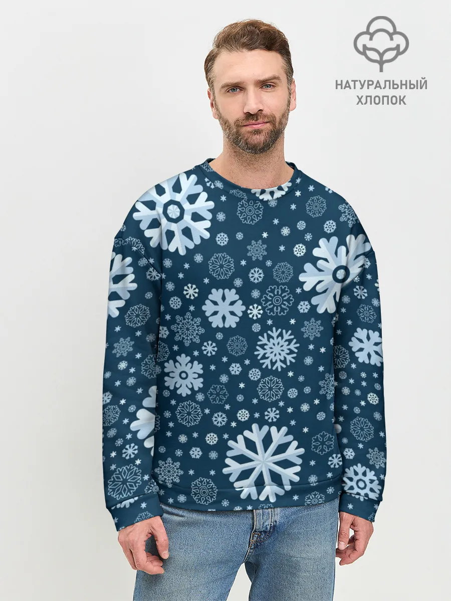 Мужской свитшот базовый / Новогодние снежинки, новый год