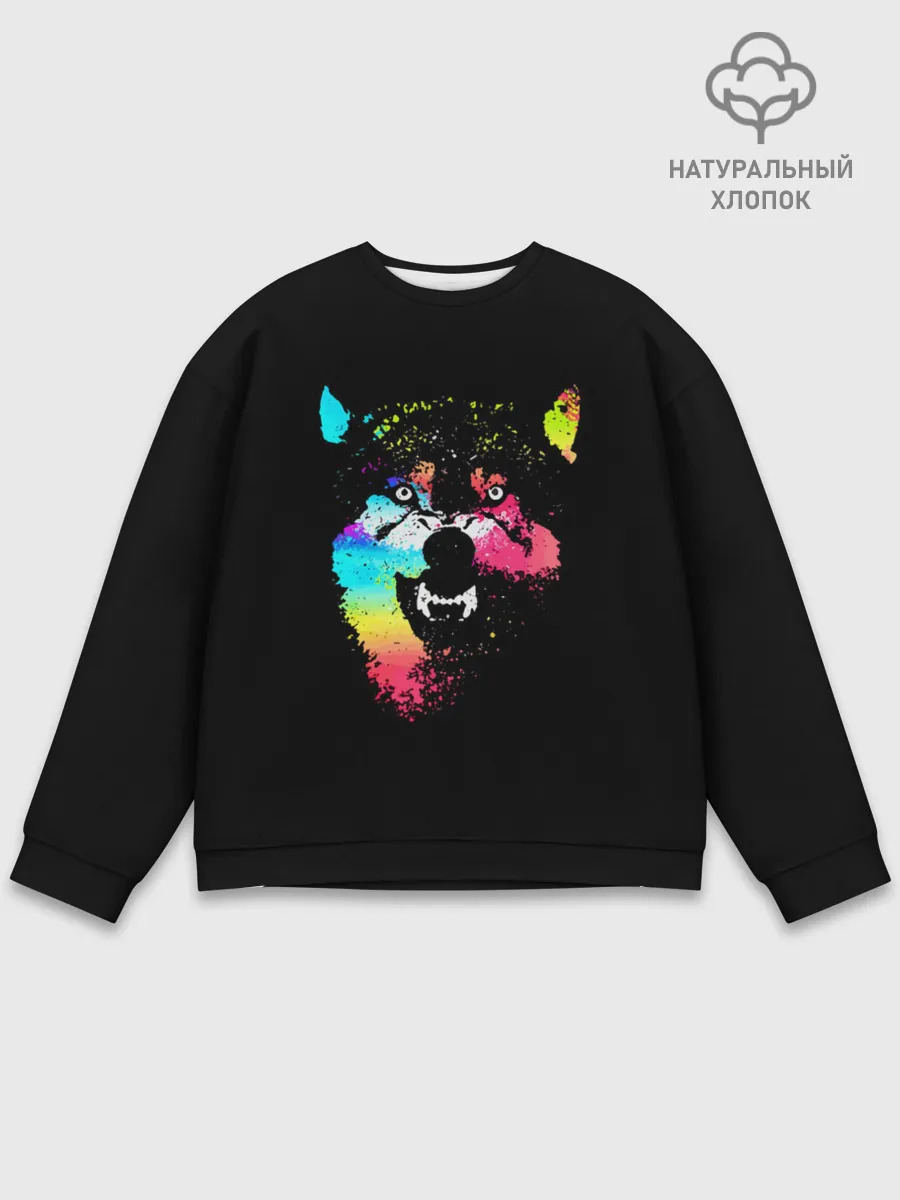 Мужской свитшот базовый / Неоновый свирепый волк