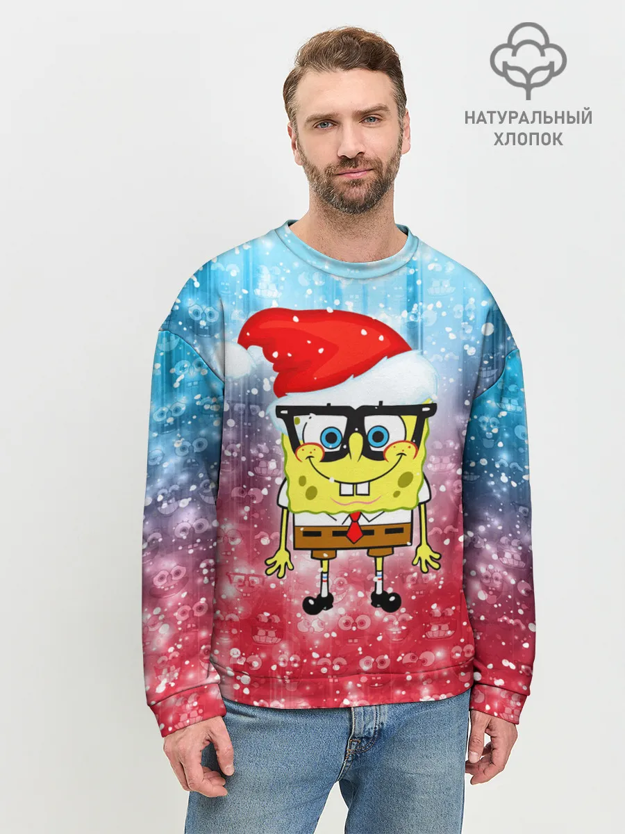 Мужской свитшот базовый / Новогодний Спанч Боб