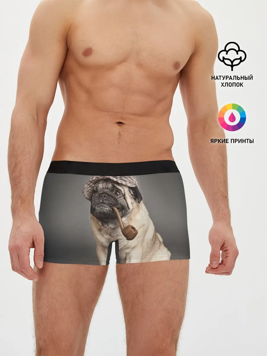 Мужские трусы боксеры / Мопс в кепке