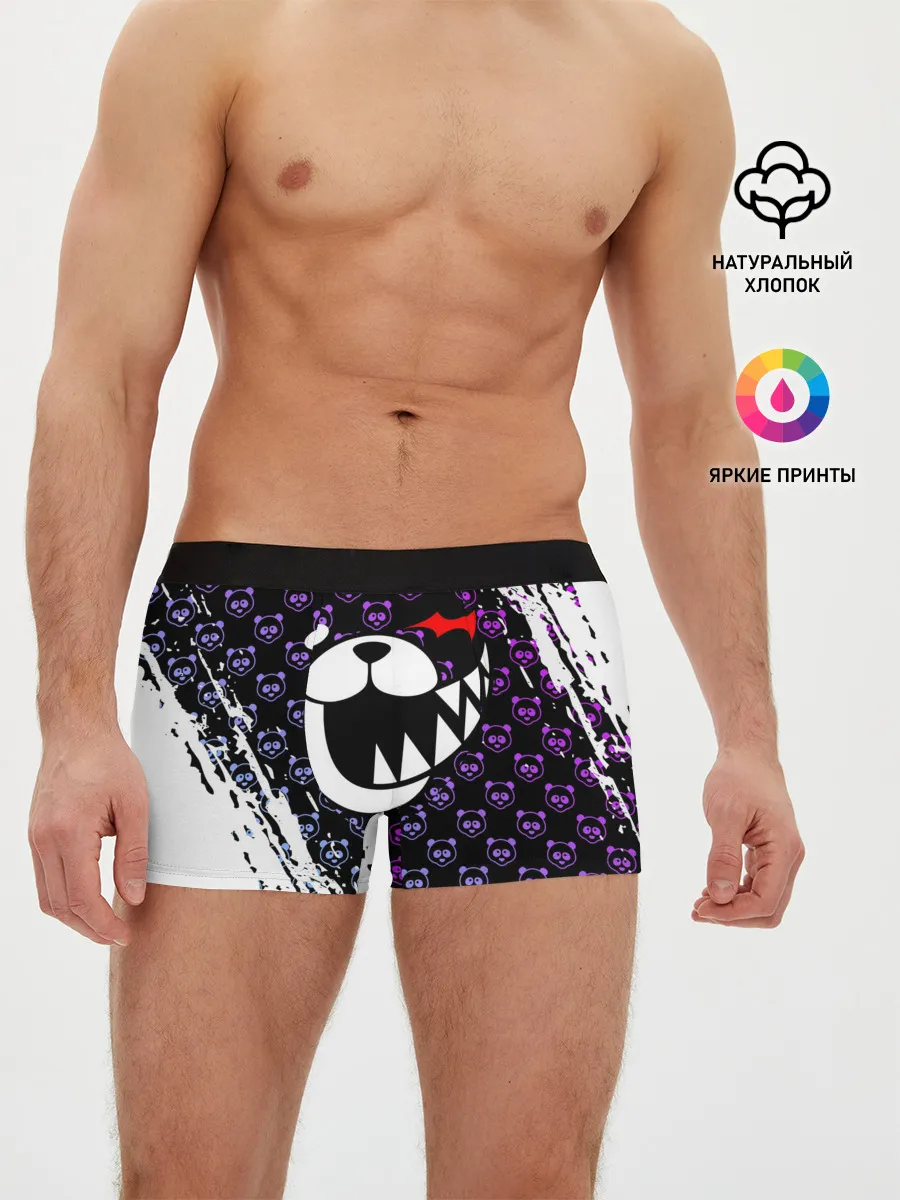 Мужские трусы боксеры / Монокума на фиолетовом паттерне
