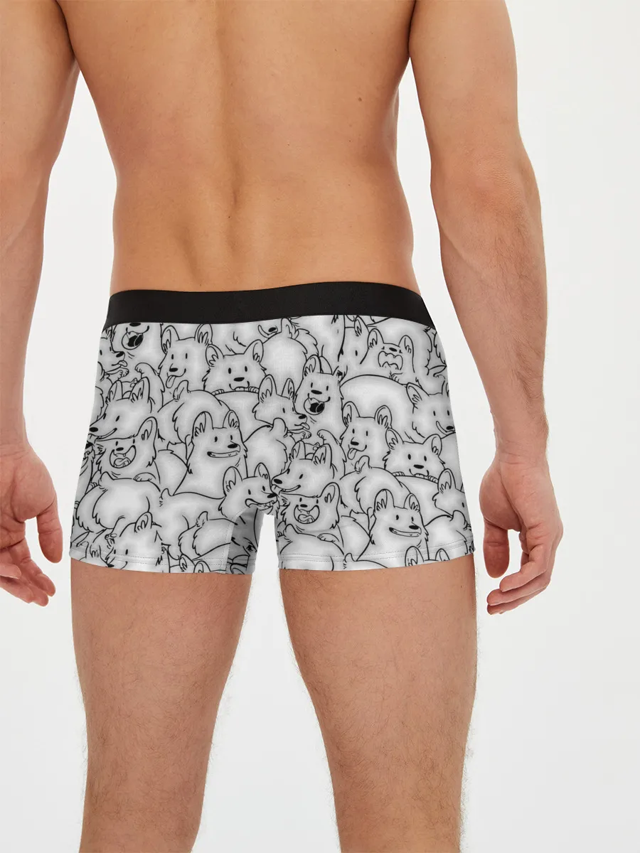 Мужские трусы боксеры / Корги ЧБ