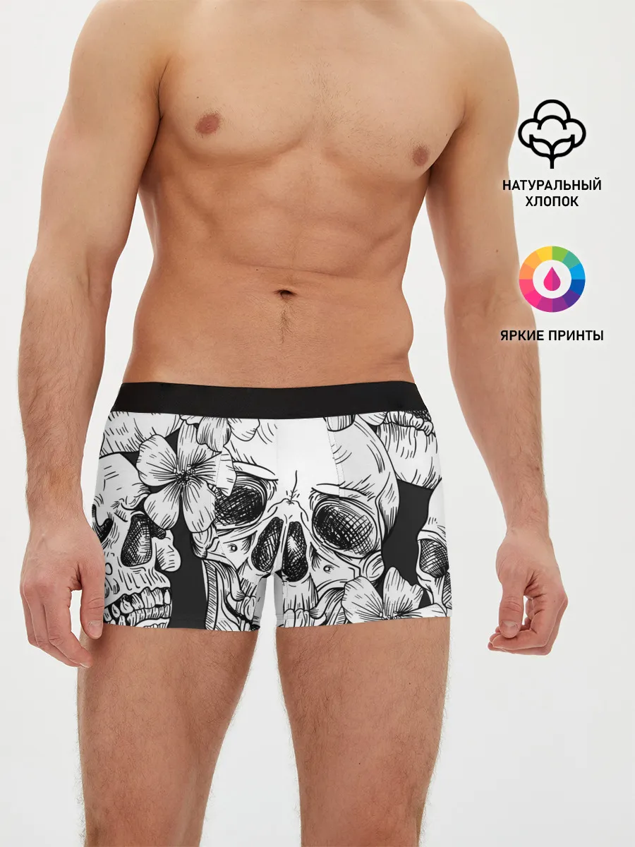 Мужские трусы боксеры / Цветочный череп