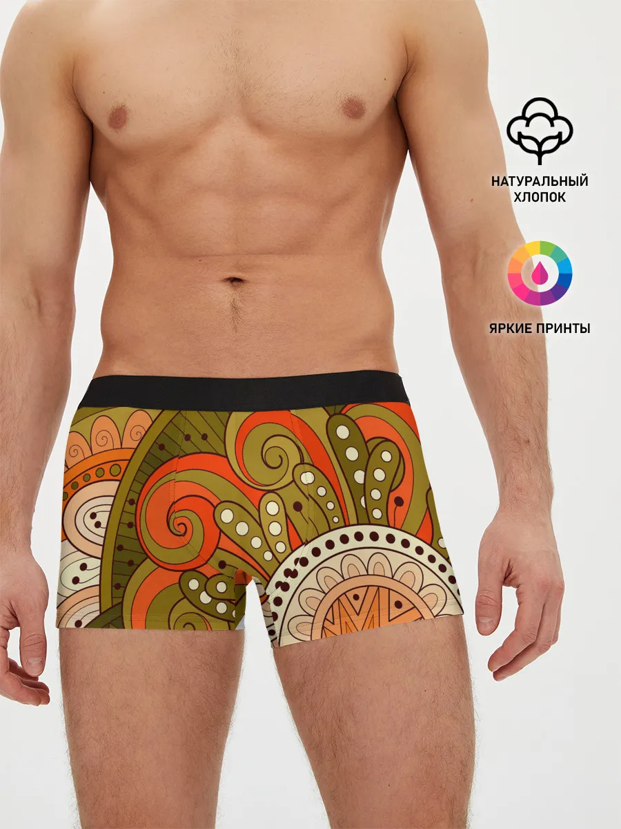 Мужские трусы боксеры / Детский оранжево-болотный