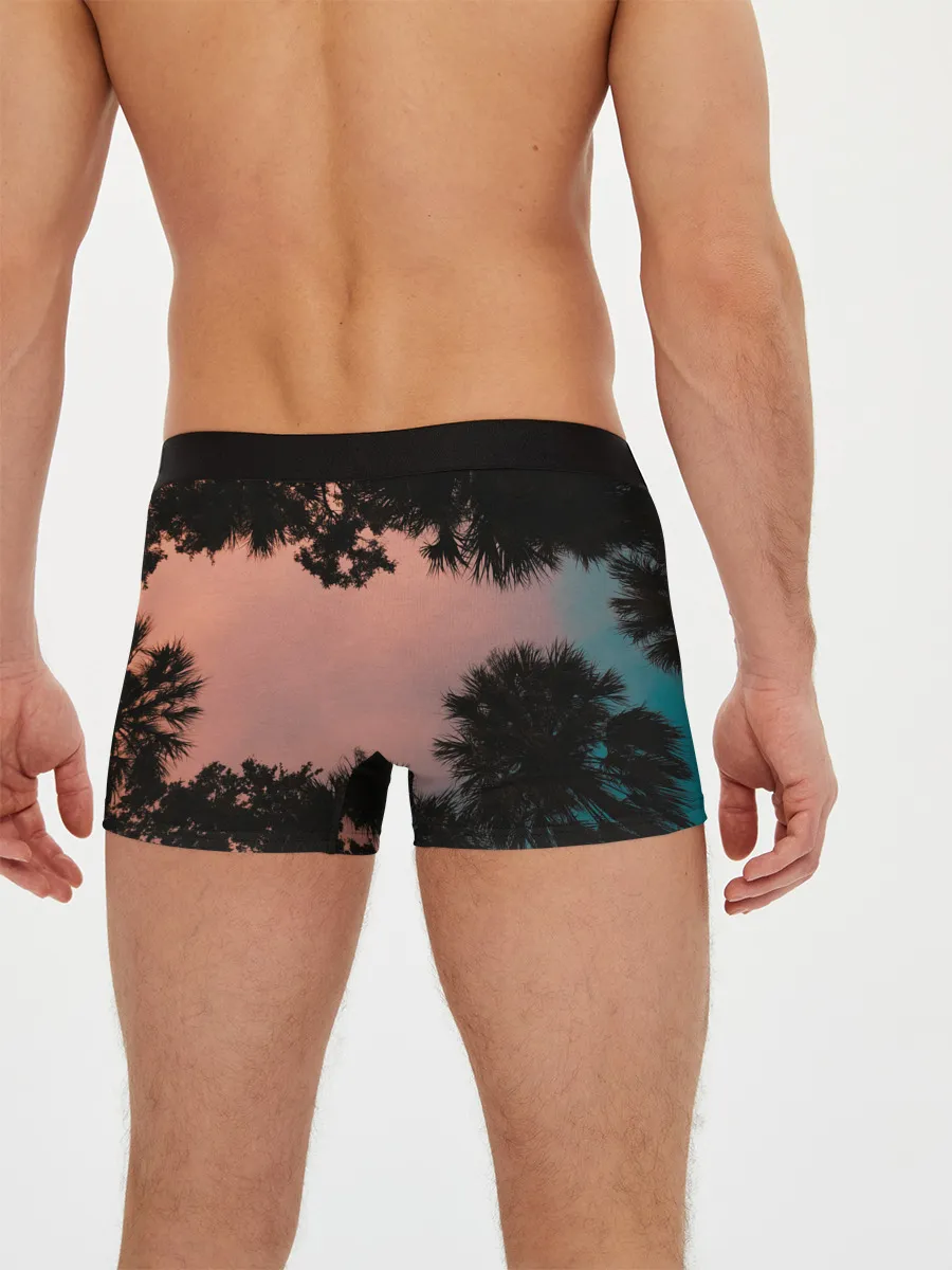 Мужские трусы боксеры / Пальмы вид снизу закат