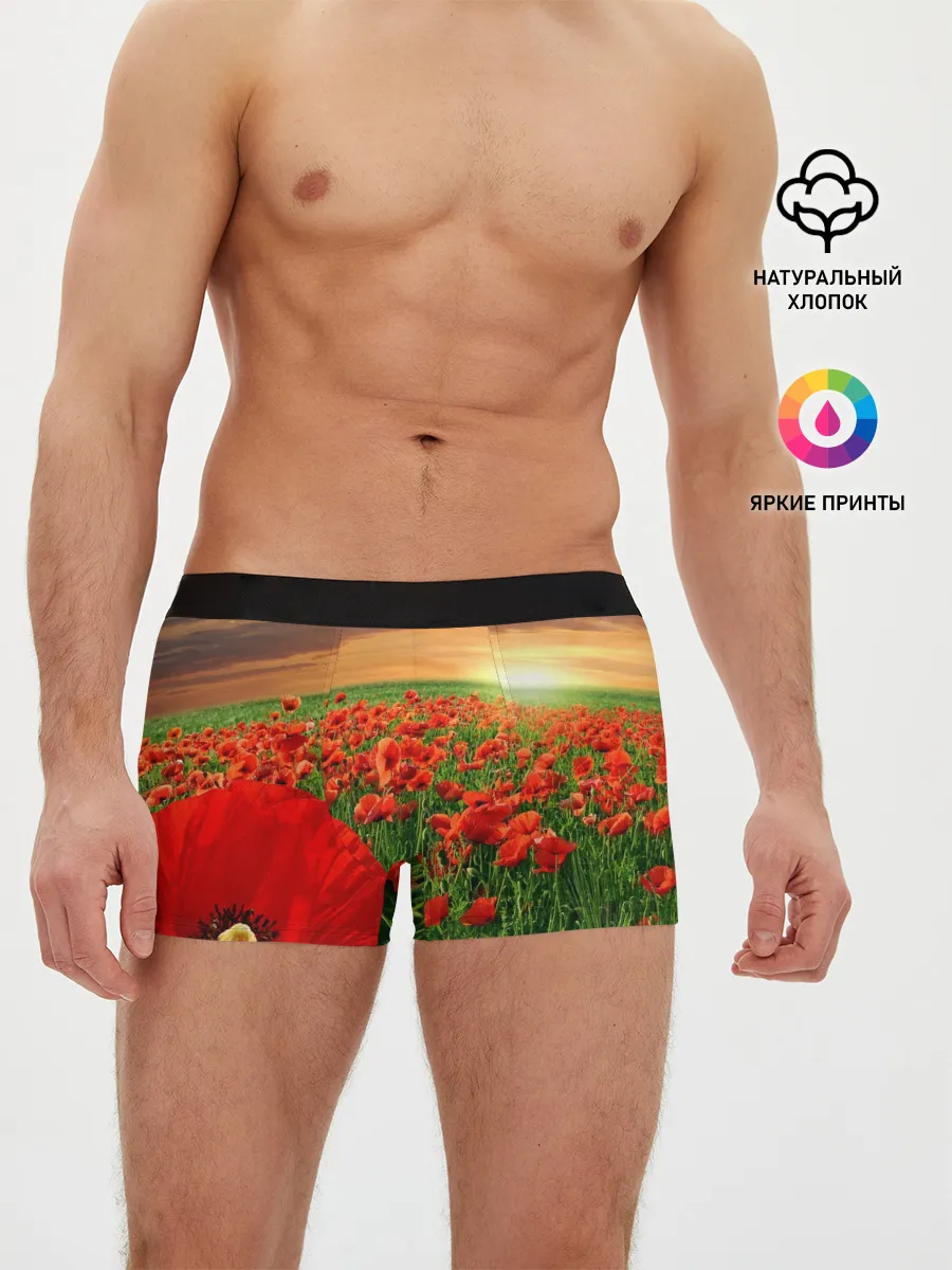 Мужские трусы боксеры / Красный мак на закате