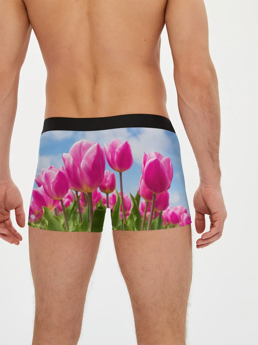 Мужские трусы боксеры / Розовые тюльпаны