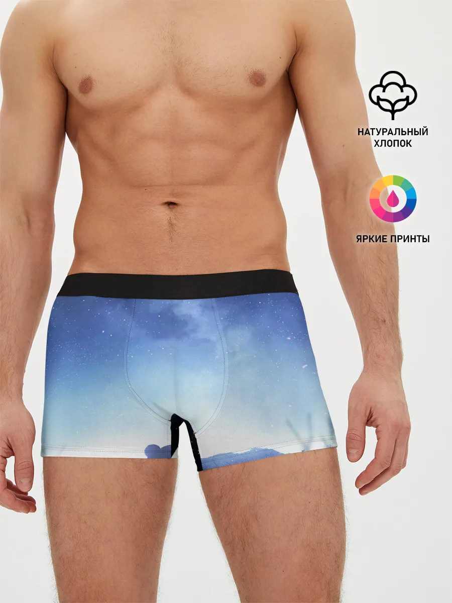 Мужские трусы боксеры / силуэт корги ночь космос дымка