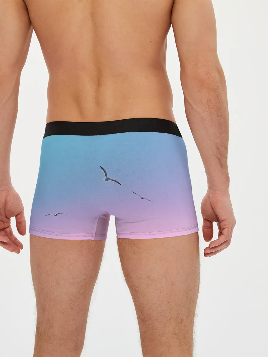 Мужские трусы боксеры / чайки птицы полет градиент