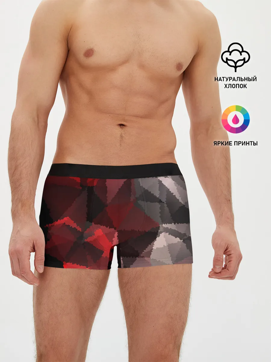 Мужские трусы боксеры / Серо-красная абстракция