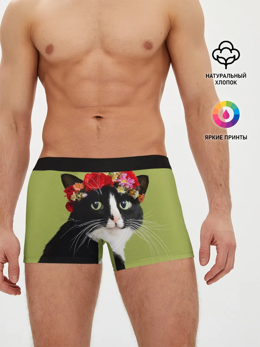 Мужские трусы боксеры / Кот и цветы