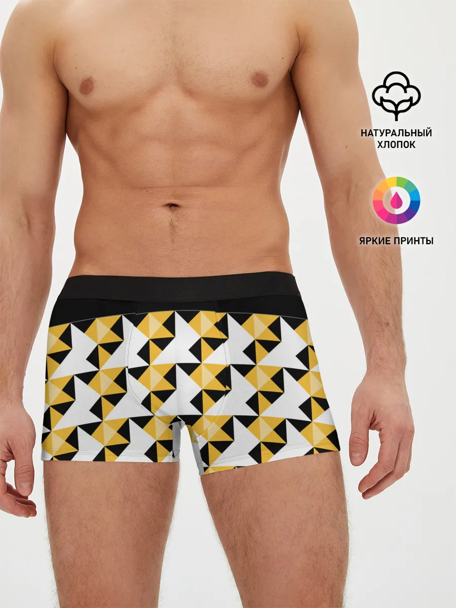Мужские трусы боксеры / Черно-желтый геометрический