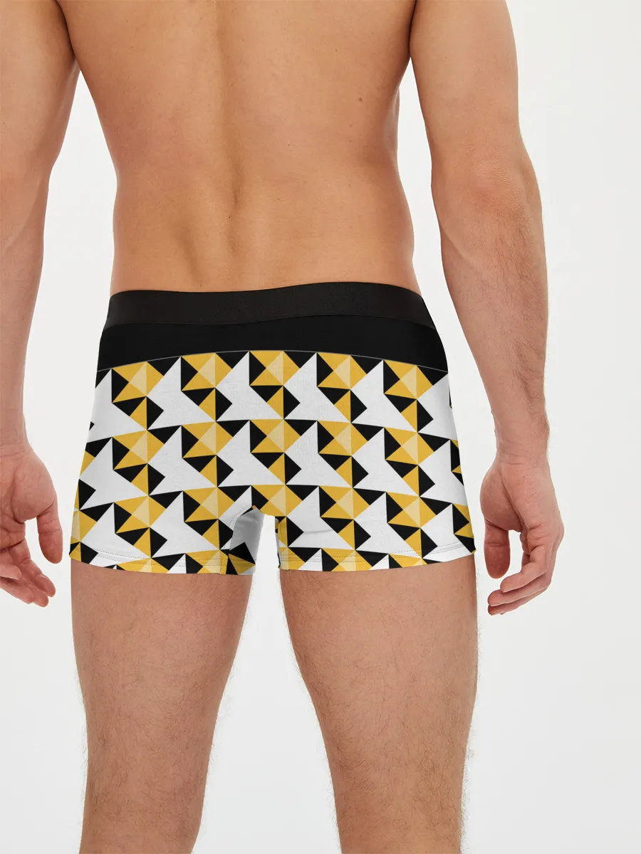 Мужские трусы боксеры / Черно-желтый геометрический