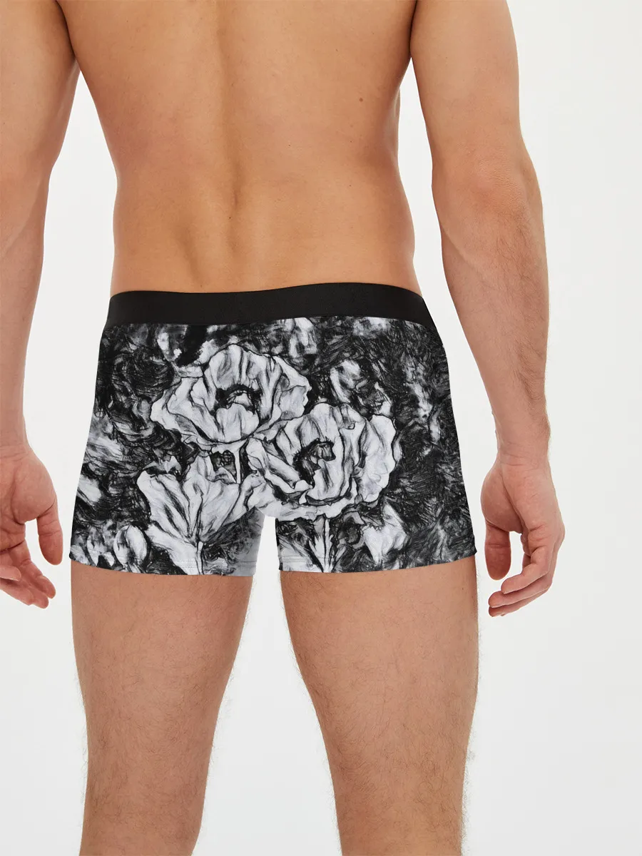 Мужские трусы боксеры / Черно-белый узор. Маки.