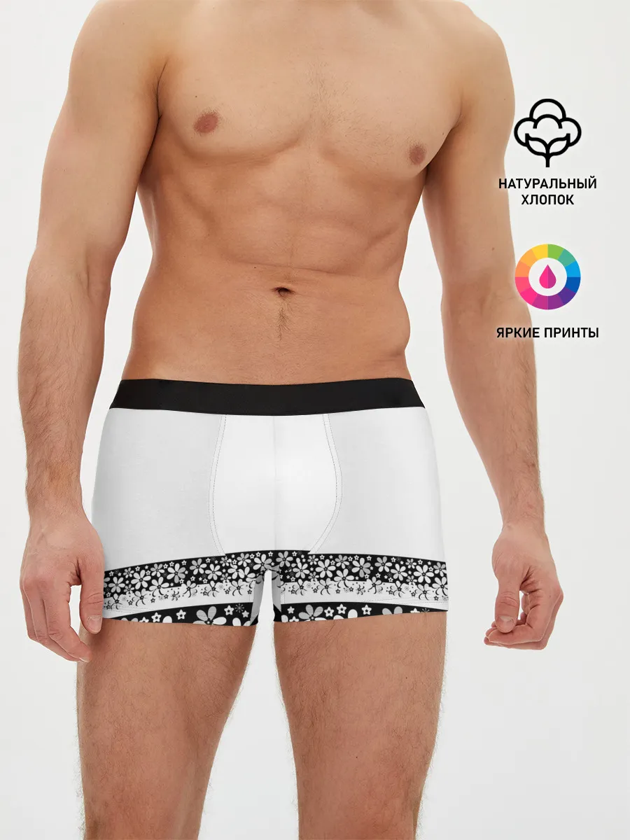 Мужские трусы боксеры / Черно-белый цветочный принт