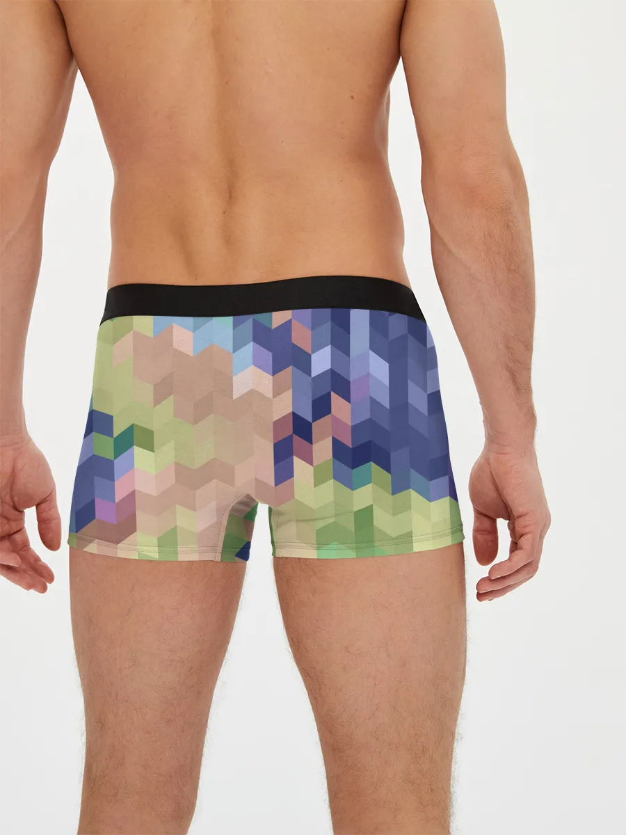 Мужские трусы боксеры / Абстрактный бежево-синий узор