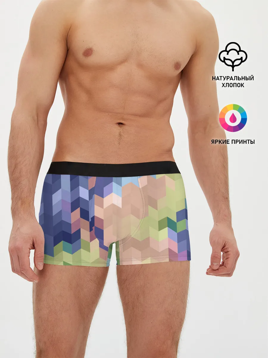 Мужские трусы боксеры / Абстрактный бежево-синий узор