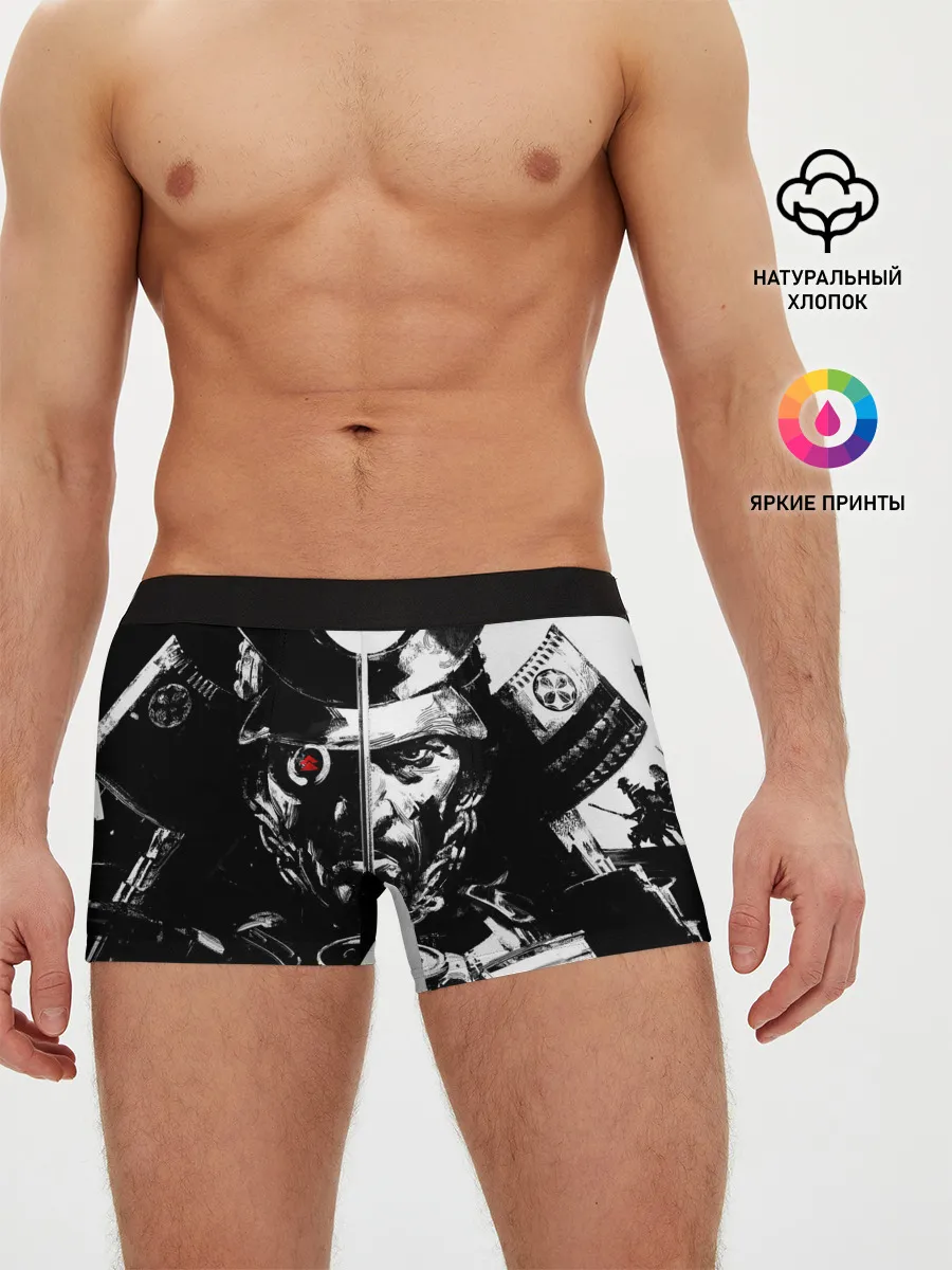 Мужские трусы боксеры / Самурай | ЧБ | Лого
