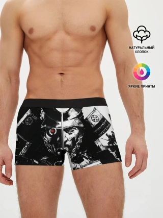 Мужские трусы боксеры / Самурай | ЧБ | Лого