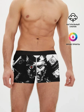Мужские трусы боксеры / Самурай | ЧБ | Лого