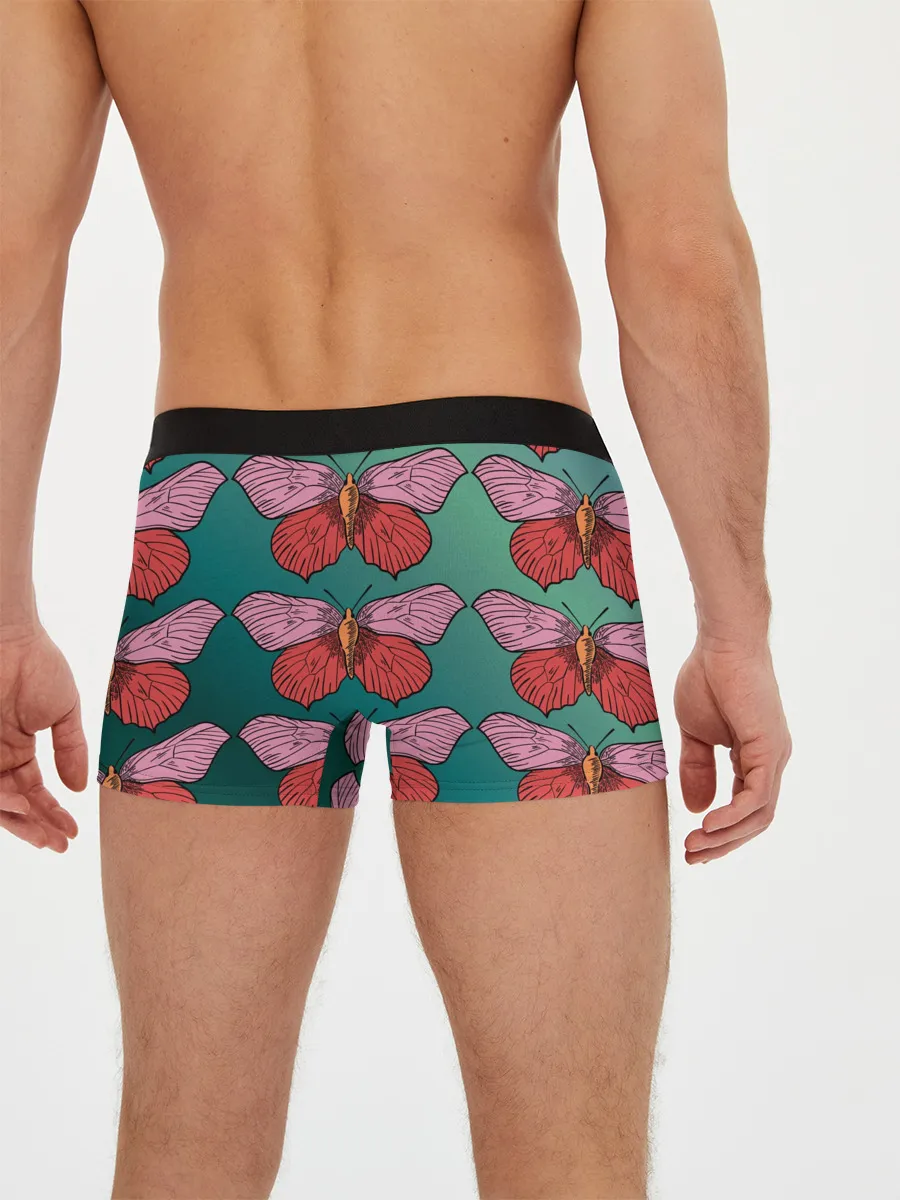 Мужские трусы боксеры / Зеленый принт с бабочками :)