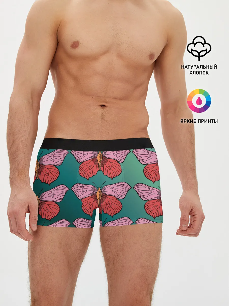 Мужские трусы боксеры / Зеленый принт с бабочками :)