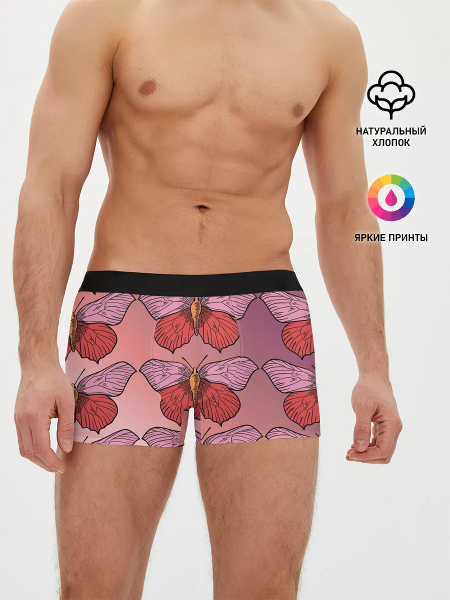 Мужские трусы боксеры / Розовый принт с бабочками