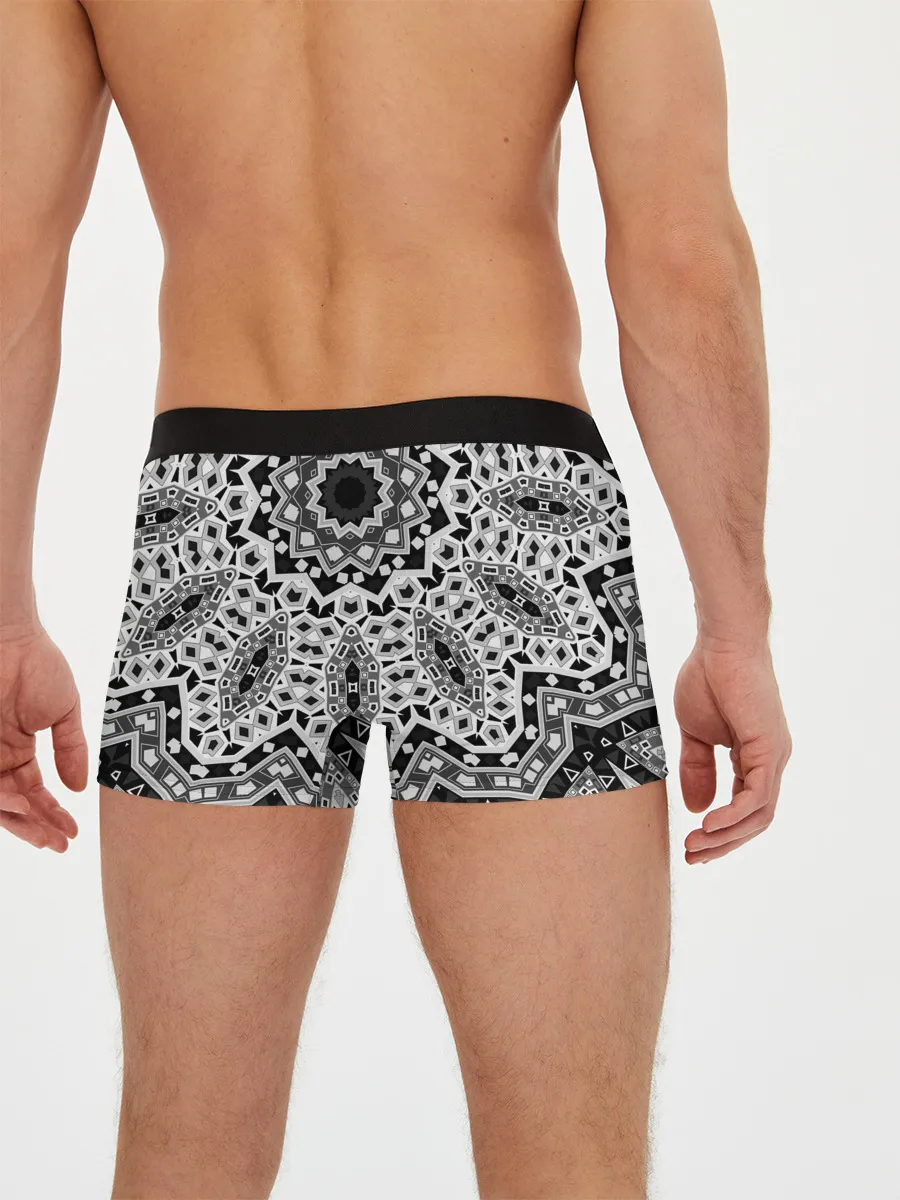 Мужские трусы боксеры / Черно-белый орнамент