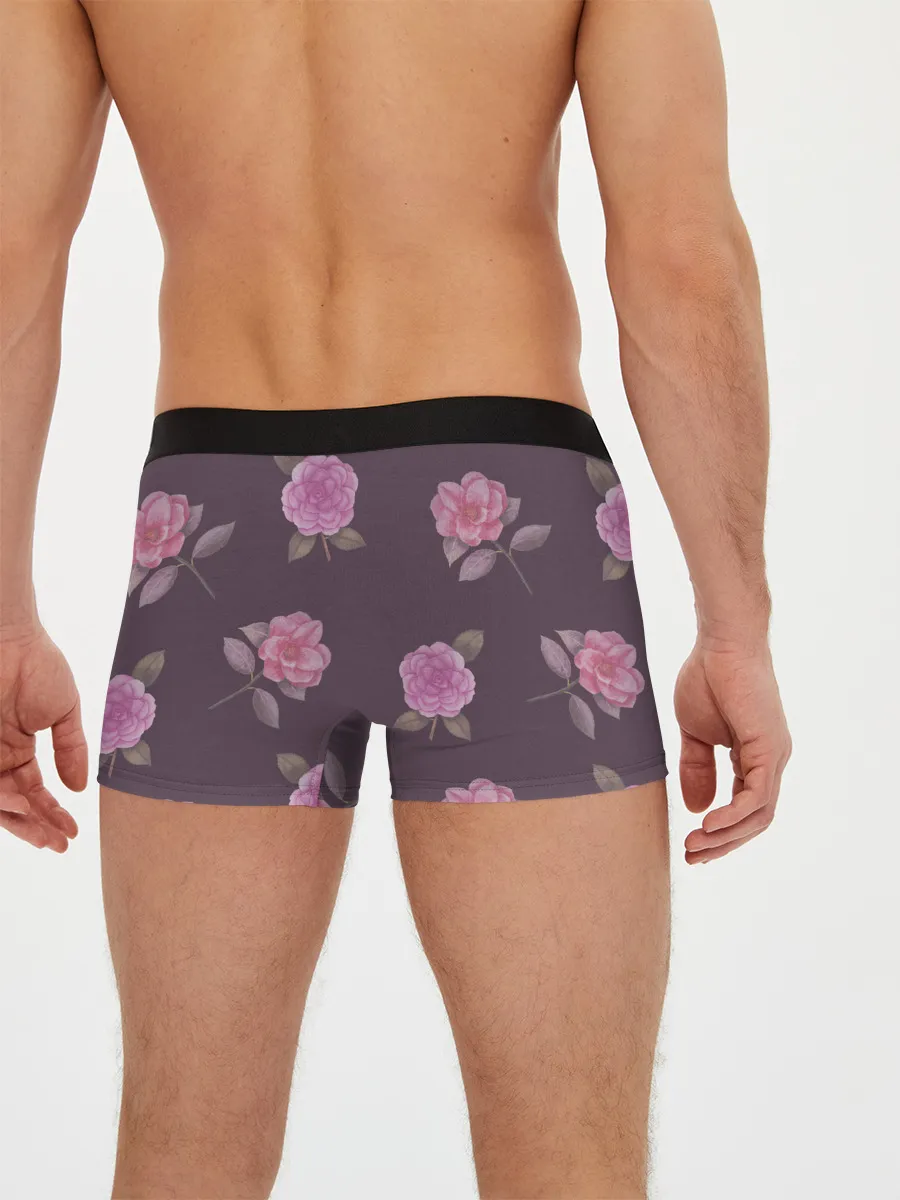 Мужские трусы боксеры / Камелии на вишневом фоне