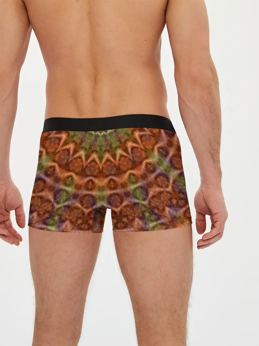 Мужские трусы боксеры / Оранжево-оливковый калейдоскоп