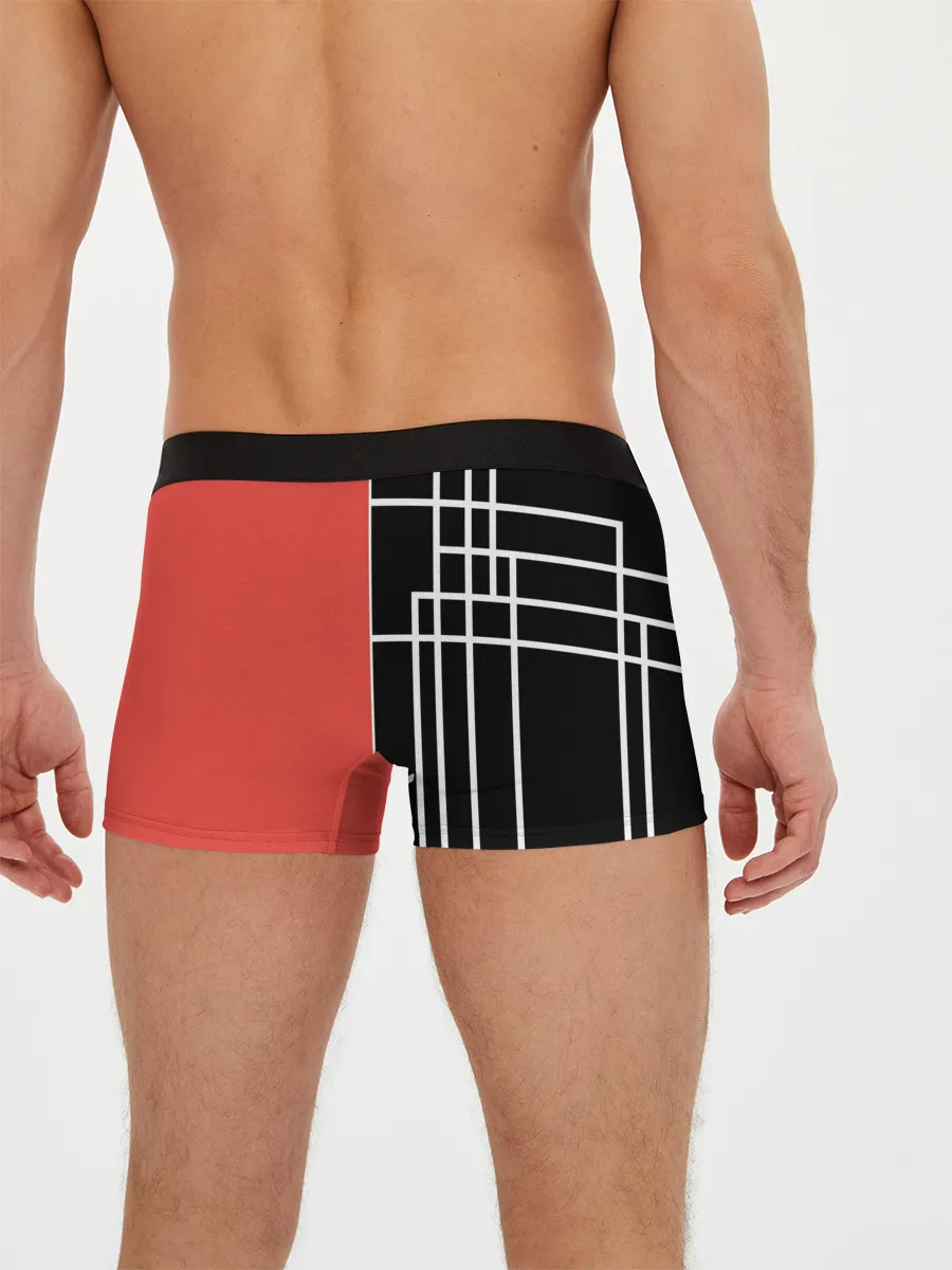 Мужские трусы боксеры / Черный и коралловый арт деко