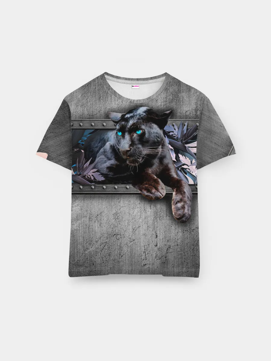 Мужская базовая футболка / Пантера и цветы
