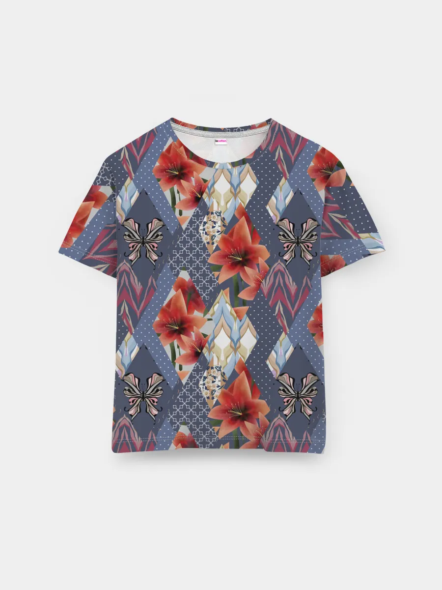 Мужская базовая футболка / Оранжево-серый пэчворк