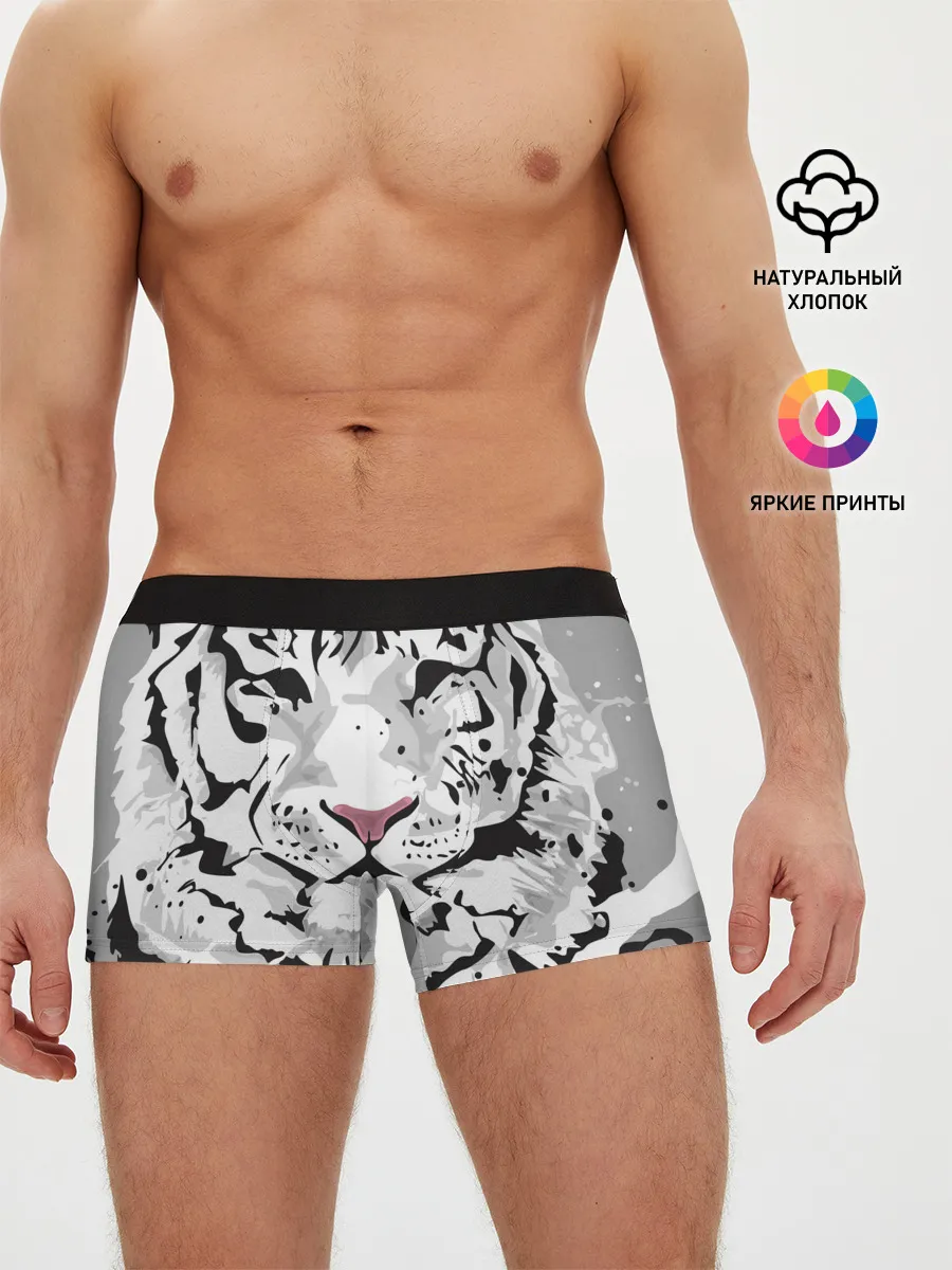 Мужские трусы боксеры / Белый снежный тигр