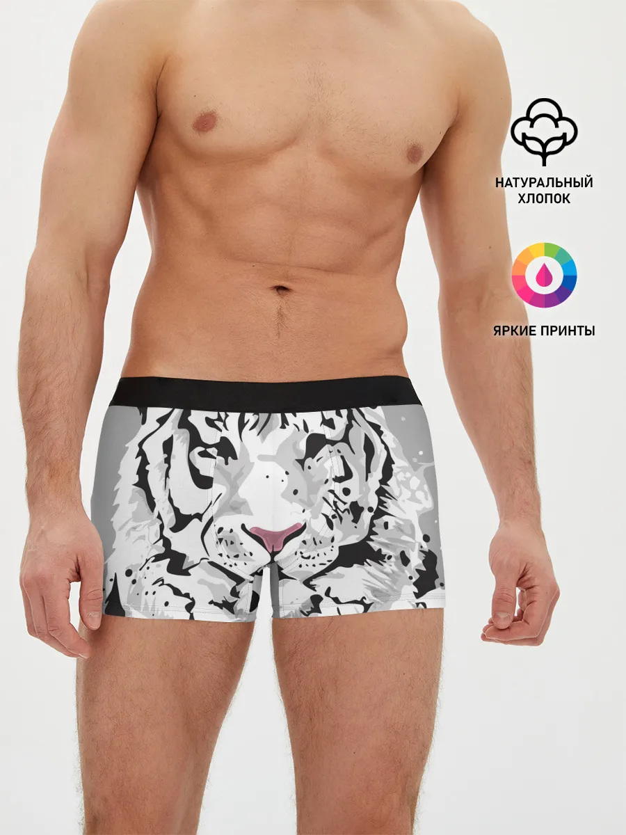 Мужские трусы боксеры / Белый снежный тигр