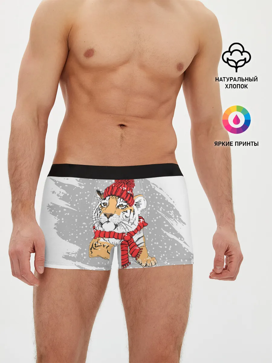 Мужские трусы боксеры / Тигр в красной шапке