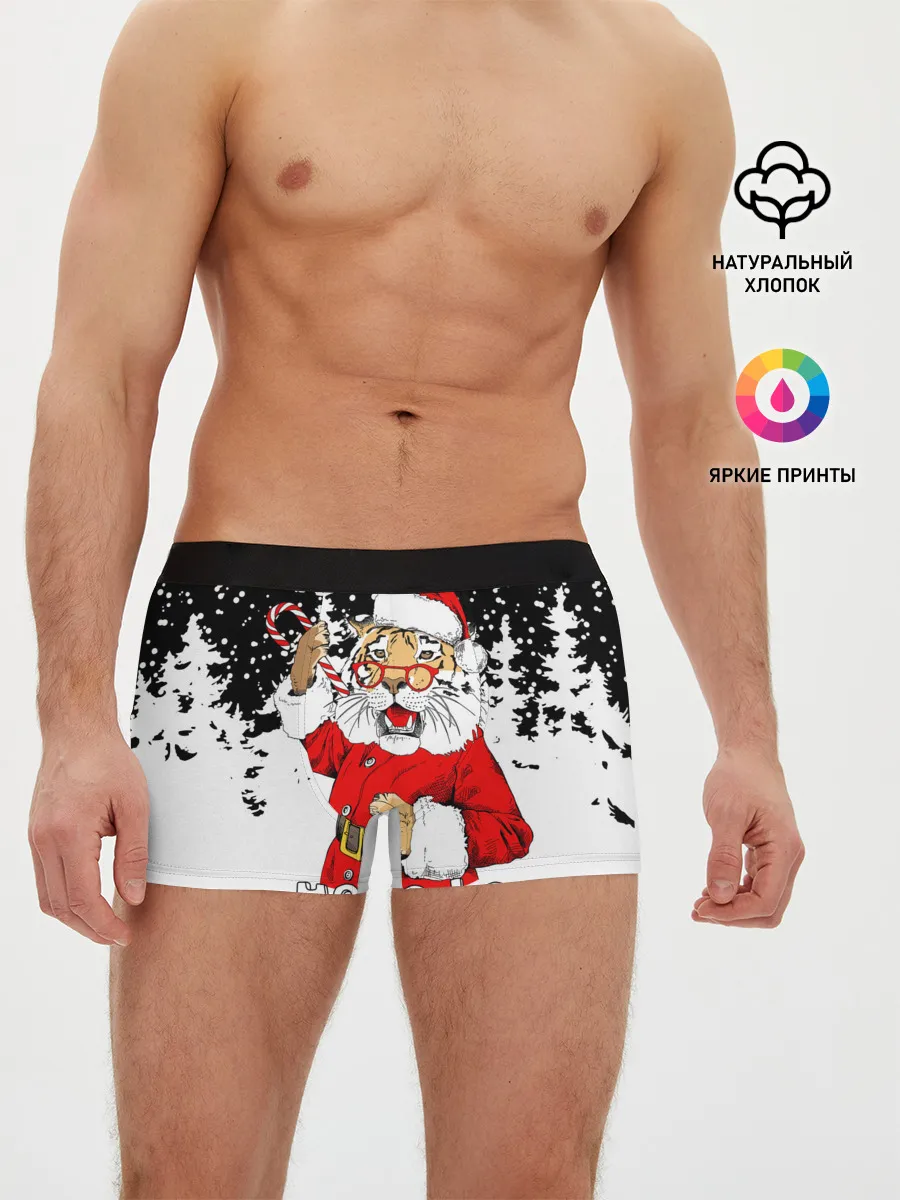 Мужские трусы боксеры / Тигр в шубе Санта Клауса