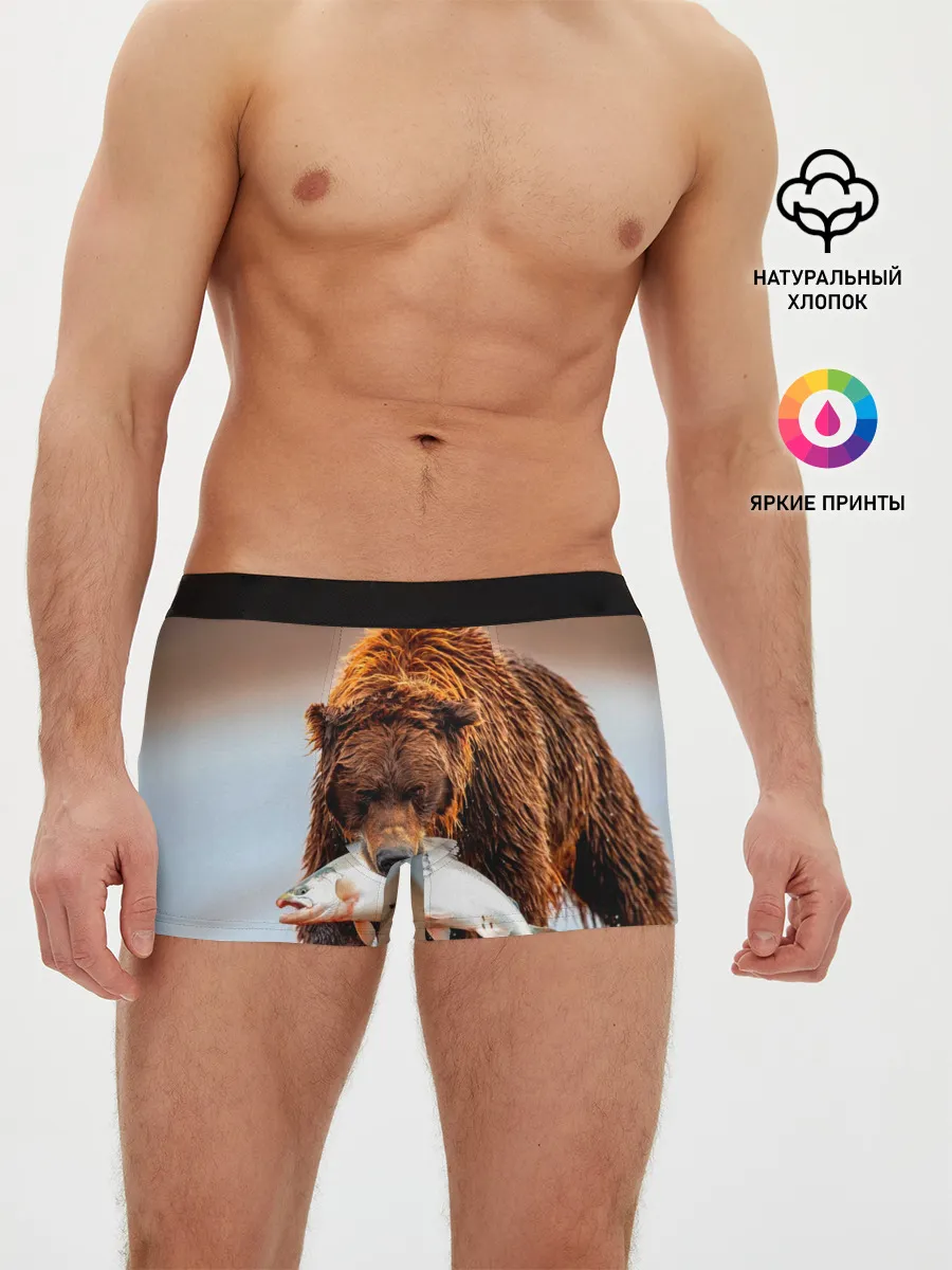 Мужские трусы боксеры / Медведь с рыбой во рту