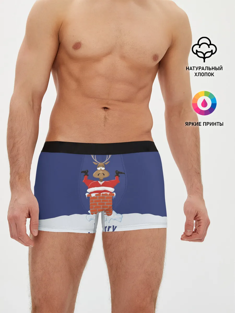Мужские трусы боксеры / Санта в трубе с Оленем