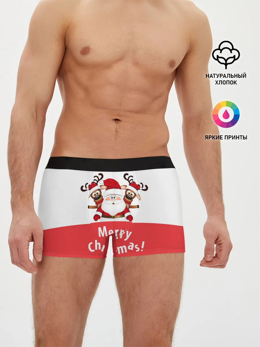 Мужские трусы боксеры / Санта с 2 Оленями