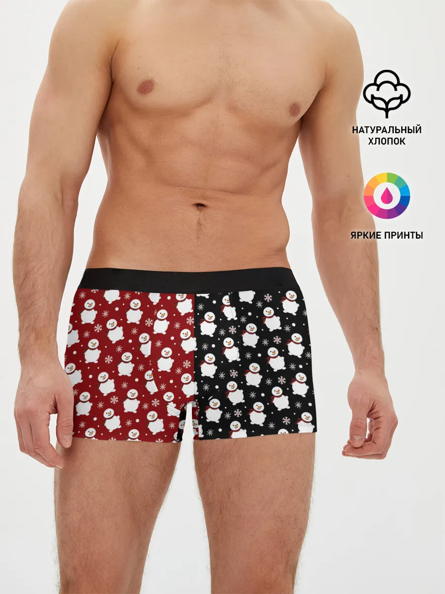 Мужские трусы боксеры / Снеговики, снежинки и снег