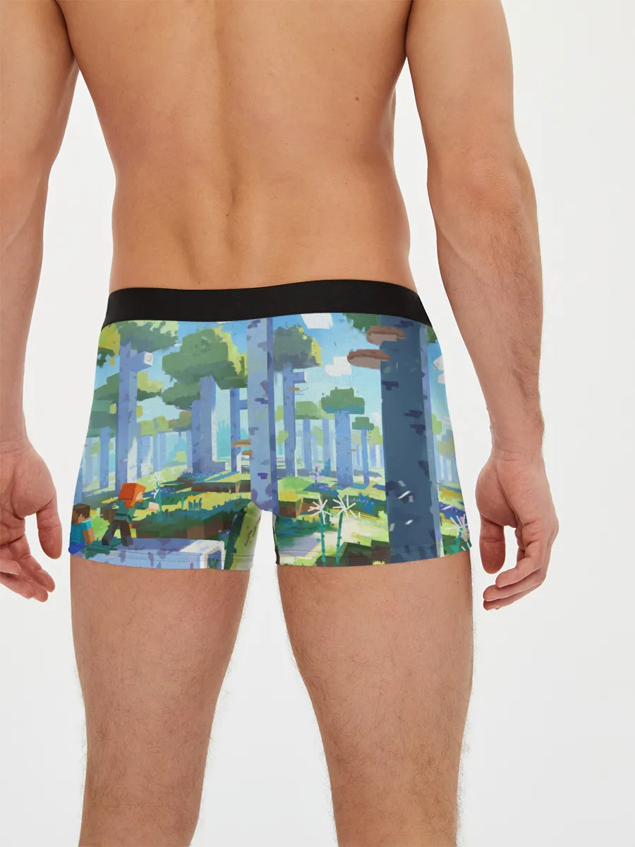 Мужские трусы боксеры / Манйкрафт, березовый лес