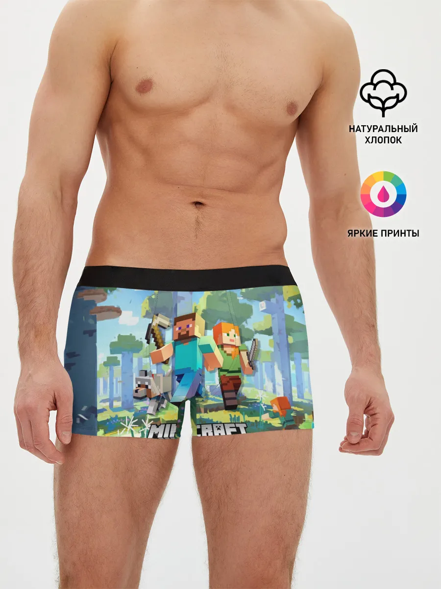 Мужские трусы боксеры / Манйкрафт, березовый лес