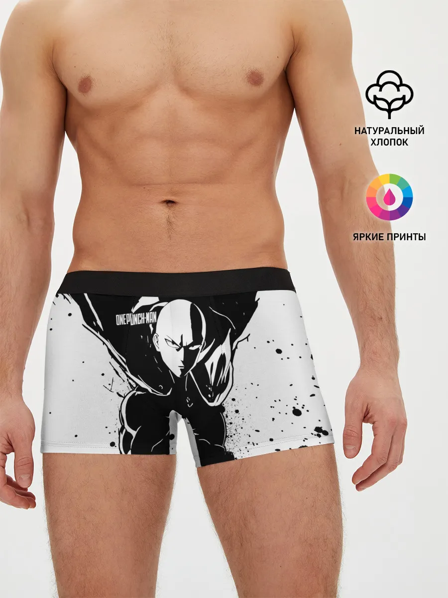Мужские трусы боксеры / Черно-белый Сайтама One Punch-Man
