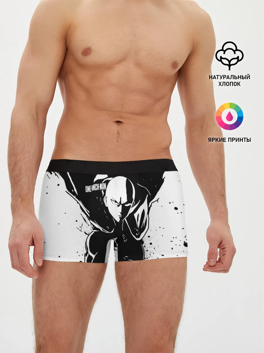 Мужские трусы боксеры / Черно-белый Сайтама One Punch-Man