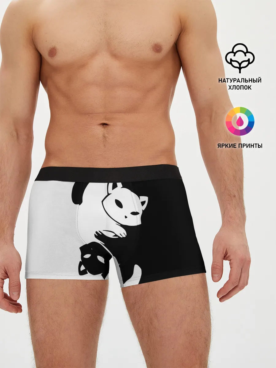 Мужские трусы боксеры / Черный и белый кот кувыркаются.